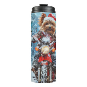 Biewer Terrier Dog Riding Motorcycle Christmas Thermal Tumbler
