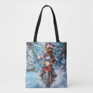Biewer Terrier Dog Riding Motorcycle Christmas Tote Bag