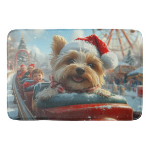 Biewer Terrier Dog Roller Coaster Christmas  Bath Mat