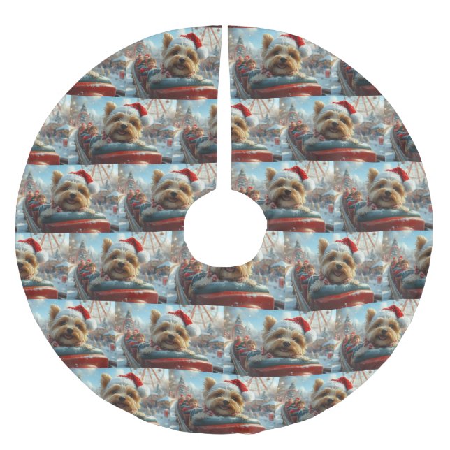 Biewer Terrier Dog Roller Coaster Christmas  Brushed Polyester Tree Skirt (Front)