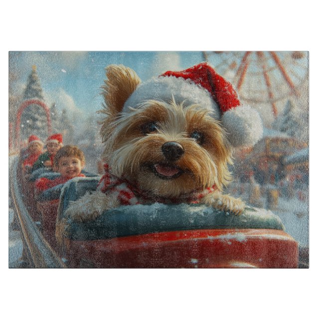 Biewer Terrier Dog Roller Coaster Christmas  Cutting Board (Front)
