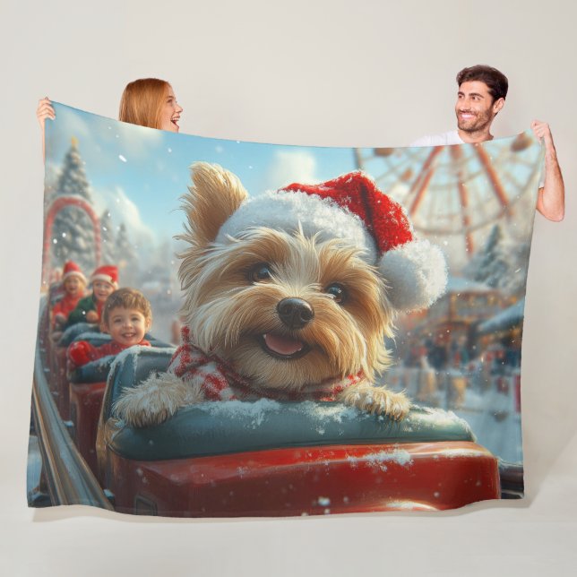 Biewer Terrier Dog Roller Coaster Christmas  Fleece Blanket (In Situ)