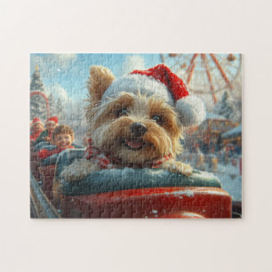 Biewer Terrier Dog Roller Coaster Christmas Jigsaw Puzzle