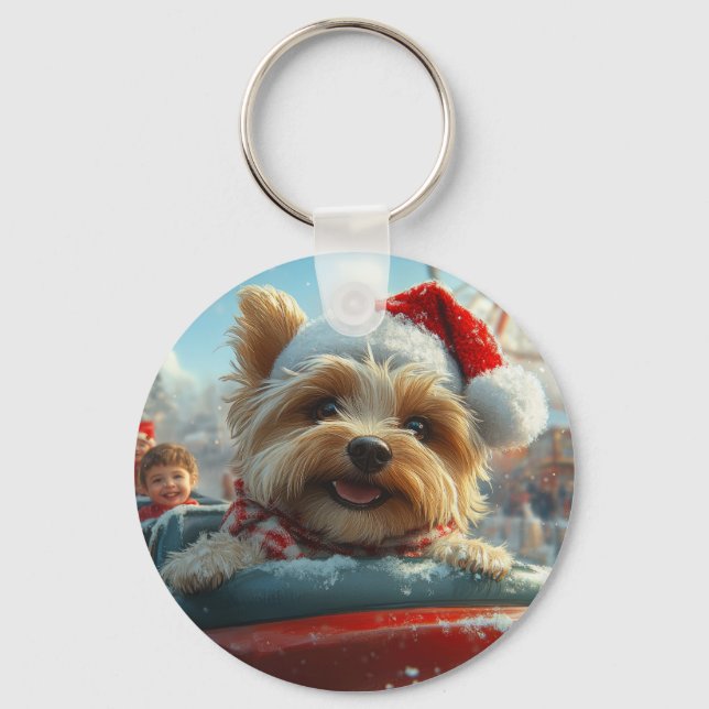 Biewer Terrier Dog Roller Coaster Christmas  Key Ring (Front)