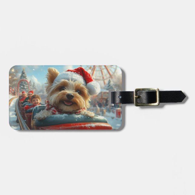 Biewer Terrier Dog Roller Coaster Christmas  Luggage Tag (Front Horizontal)