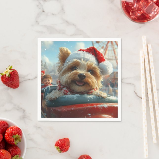 Biewer Terrier Dog Roller Coaster Christmas  Napkin (Insitu)