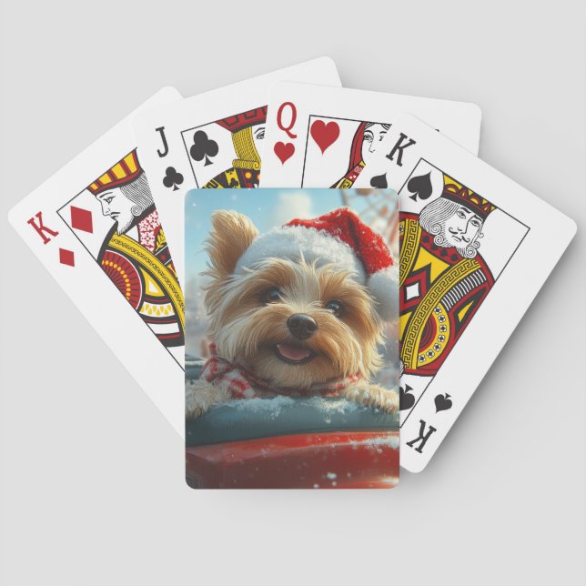 Biewer Terrier Dog Roller Coaster Christmas  Playing Cards (Back)