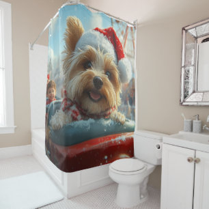 Biewer Terrier Dog Roller Coaster Christmas  Shower Curtain