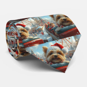Biewer Terrier Dog Roller Coaster Christmas Tie