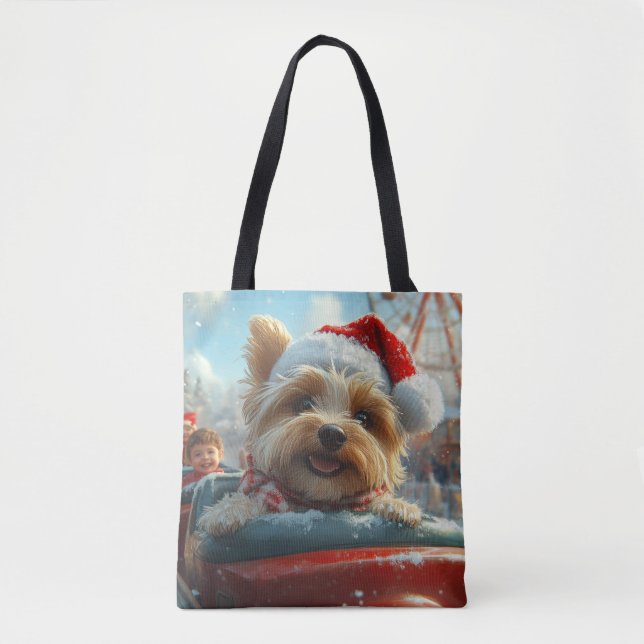 Biewer Terrier Dog Roller Coaster Christmas  Tote Bag (Front)