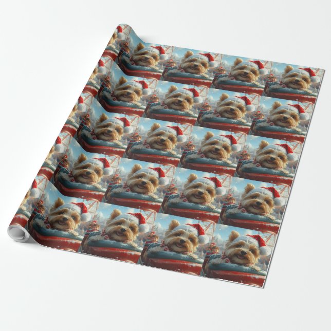 Biewer Terrier Dog Roller Coaster Christmas  Wrapping Paper (Unrolled)