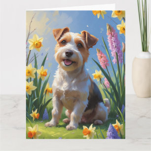 Biewer Terrier Dog Spring Flowers Painting  Card