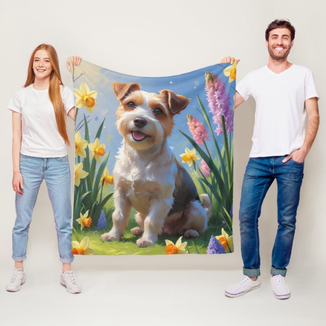 Biewer Terrier Dog Spring Flowers Painting  Fleece Blanket (In Situ)