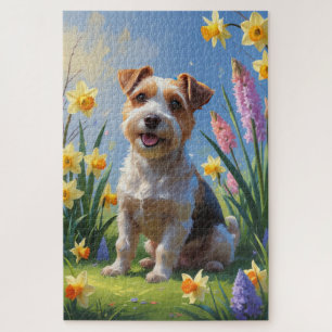Biewer Terrier Dog Spring Flowers Painting  Jigsaw Puzzle