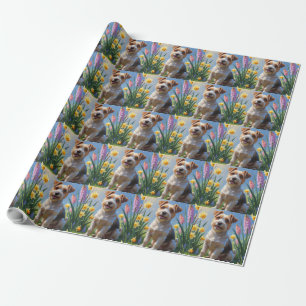 Biewer Terrier Dog Spring Flowers Painting  Wrapping Paper