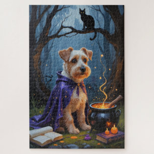 Biewer Terrier Dog Whimsical Halloween Painting Jigsaw Puzzle