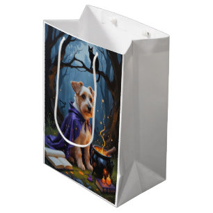 Biewer Terrier Dog Whimsical Halloween Painting Medium Gift Bag