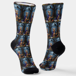 Biewer Terrier Dog Whimsical Halloween Painting Socks