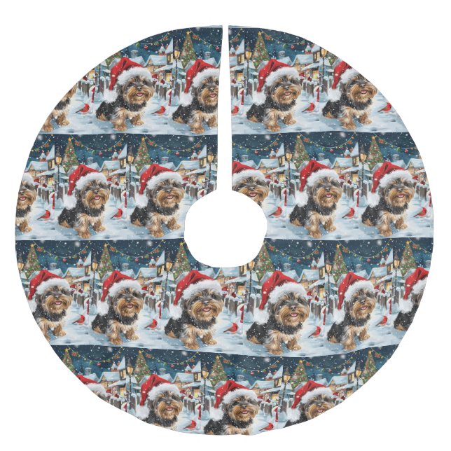 Biewer Terrier Dog Winter Wonderland Christmas Joy Brushed Polyester Tree Skirt (Front)
