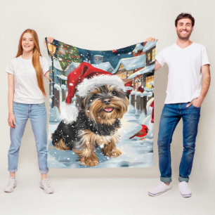 Biewer Terrier Dog Winter Wonderland Christmas Joy Fleece Blanket