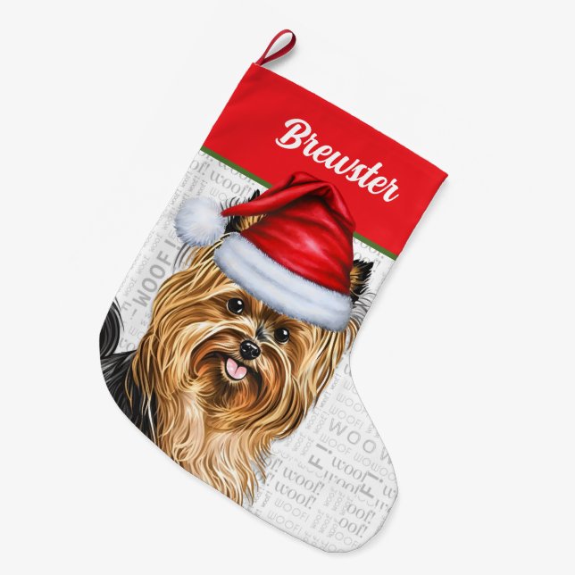 Biewer Terrier Dog with Dog's Name Large Christmas Stocking (Front (Hanging))