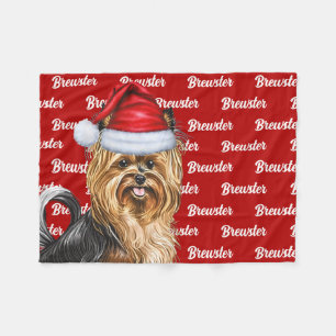 Biewer Terrier Dog with Name Christmas Holiday Fleece Blanket