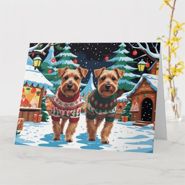 Biewer Terrier Dogs Christmas Snow Holiday Card (Yellow Flower)