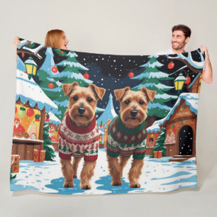 Biewer Terrier Dogs Christmas Snow Holiday Fleece Blanket