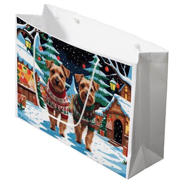 Biewer Terrier Dogs Christmas Snow Holiday Large Gift Bag (Front Angled)