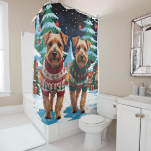 Biewer Terrier Dogs Christmas Snow Holiday Shower Curtain