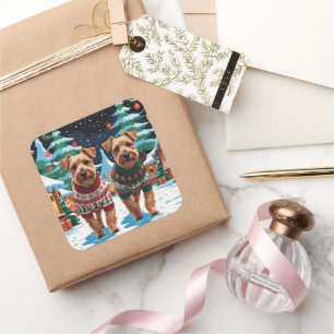 Biewer Terrier Dogs Christmas Snow Holiday Square Sticker