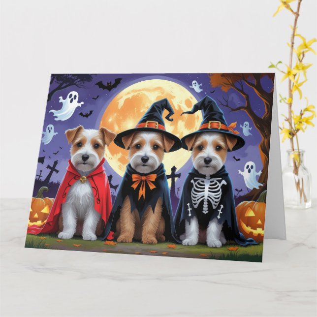 Biewer Terrier Dogs Pumpkin Halloween Funny Card (Yellow Flower)