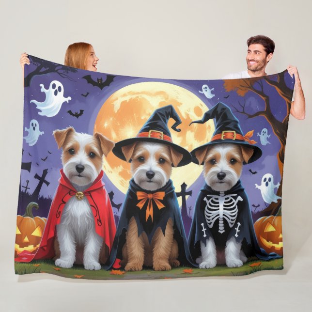 Biewer Terrier Dogs Pumpkin Halloween Funny Fleece Blanket (In Situ)