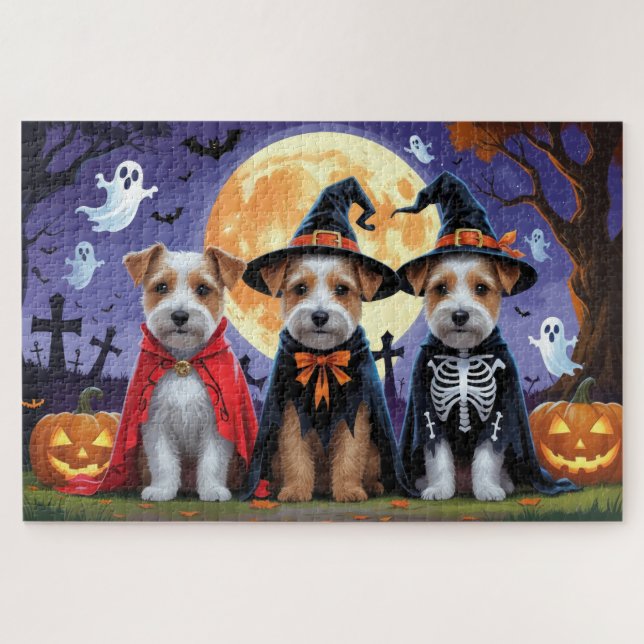 Biewer Terrier Dogs Pumpkin Halloween Funny Jigsaw Puzzle (Horizontal)