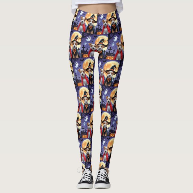 Biewer Terrier Dogs Pumpkin Halloween Funny Leggings (Front)