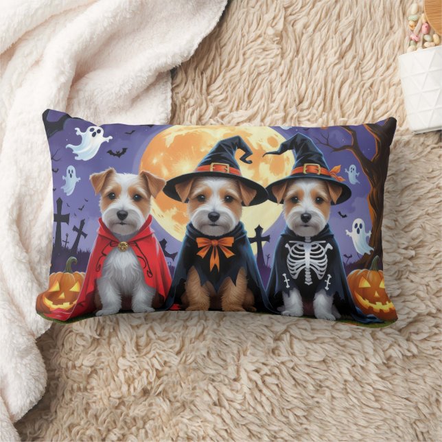 Biewer Terrier Dogs Pumpkin Halloween Funny Lumbar Cushion (Blanket)
