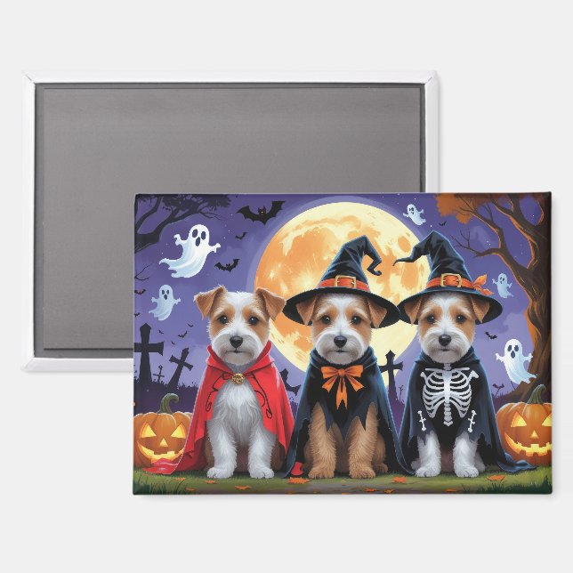 Biewer Terrier Dogs Pumpkin Halloween Funny Magnet (Front/Back)
