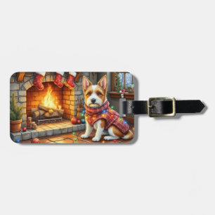 Biewer Terrier Fireplace with Christmas Lights Luggage Tag