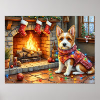 Biewer Terrier Fireplace with Christmas Lights