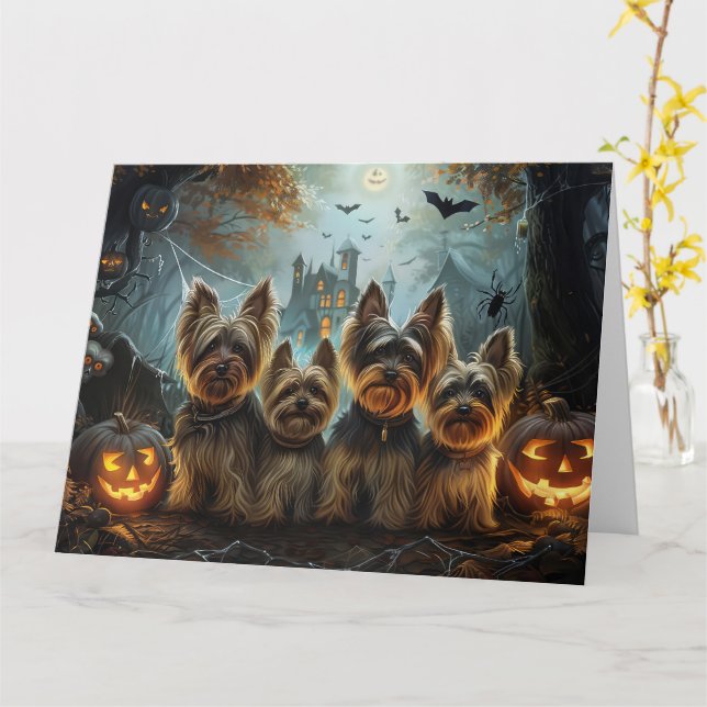 Biewer Terrier Halloween Night Doggy Delight  Card (Yellow Flower)