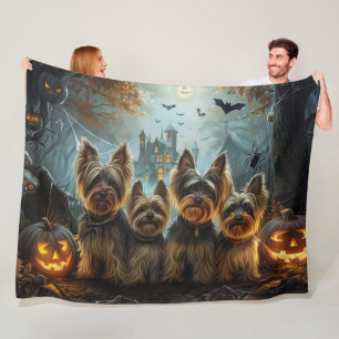 Biewer Terrier Halloween Night Doggy Delight  Fleece Blanket