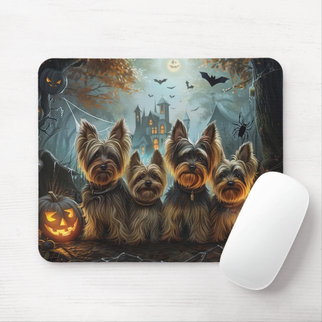 Biewer Terrier Halloween Night Doggy Delight  Mouse Mat (With Mouse)