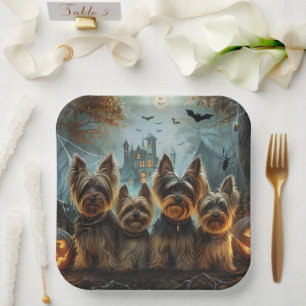 Biewer Terrier Halloween Night Doggy Delight  Paper Plate