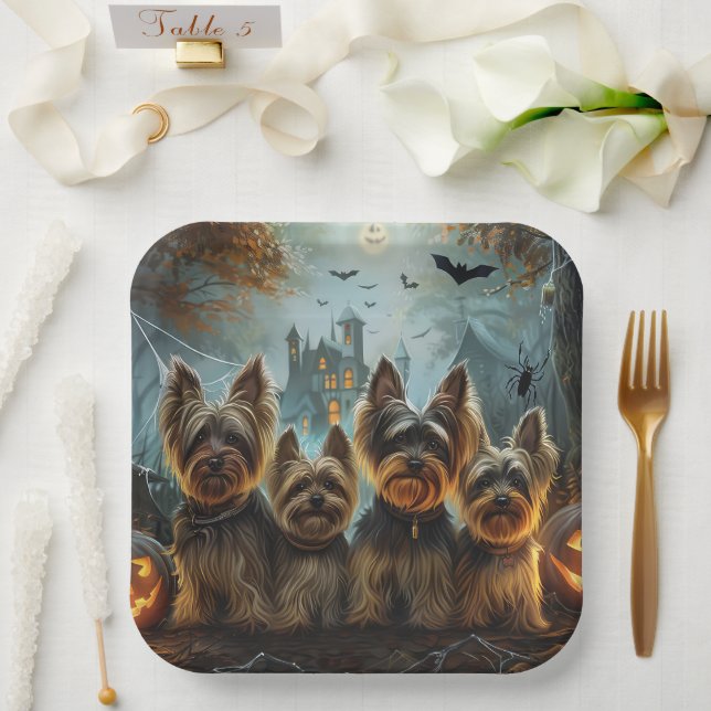 Biewer Terrier Halloween Night Doggy Delight  Paper Plate (Wedding)