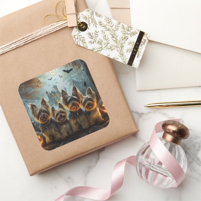 Biewer Terrier Halloween Night Doggy Delight  Square Sticker (Gifting)