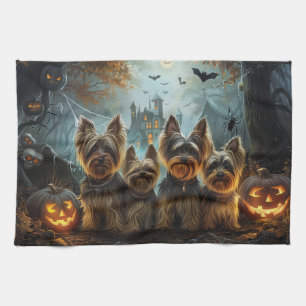 Biewer Terrier Halloween Night Doggy Delight  Tea Towel