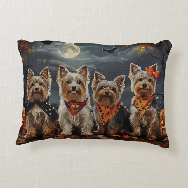 Biewer Terrier Halloween Spooky  Decorative Cushion (Back)