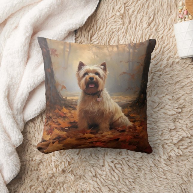 Biewer Terrier in Autumn Leaves Fall Inspire Cushion (Blanket)