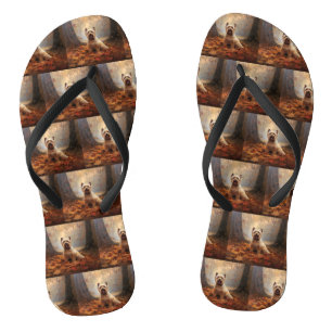 Biewer Terrier in Autumn Leaves Fall Inspire Flip Flops