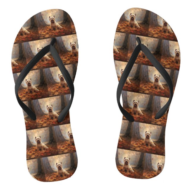 Biewer Terrier in Autumn Leaves Fall Inspire Flip Flops (Footbed)